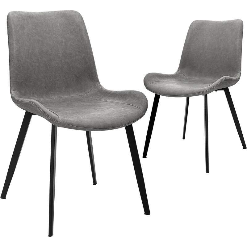 CangLong ‎Faux Leather Dining Chairs, PU Cushion Seat Back,Metal Legs, Grey - Set of 2 - Grey