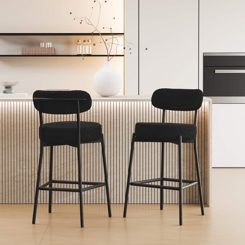 XINMICS 27 Inches Boucle Counter Height Bar Stools with Back