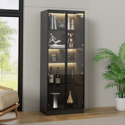 Display Storage Cabinet With Glass Doors Showcase Storage Shelves LED Light