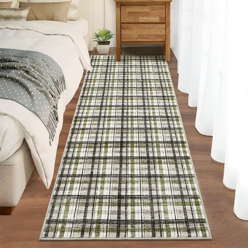 Garvee Timeless Check Washable Area Rug
