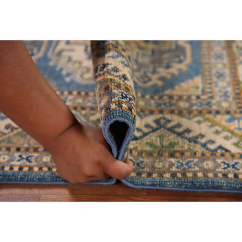 Blue Kazak Oriental Accent Rug Handmade Geometric Wool Carpet - 2'9"x 4'1"