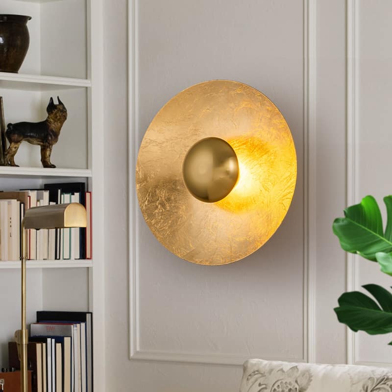 Gold Iron LED Wall Sconce with Interior Gold Leaf Finish Dimmable - Round