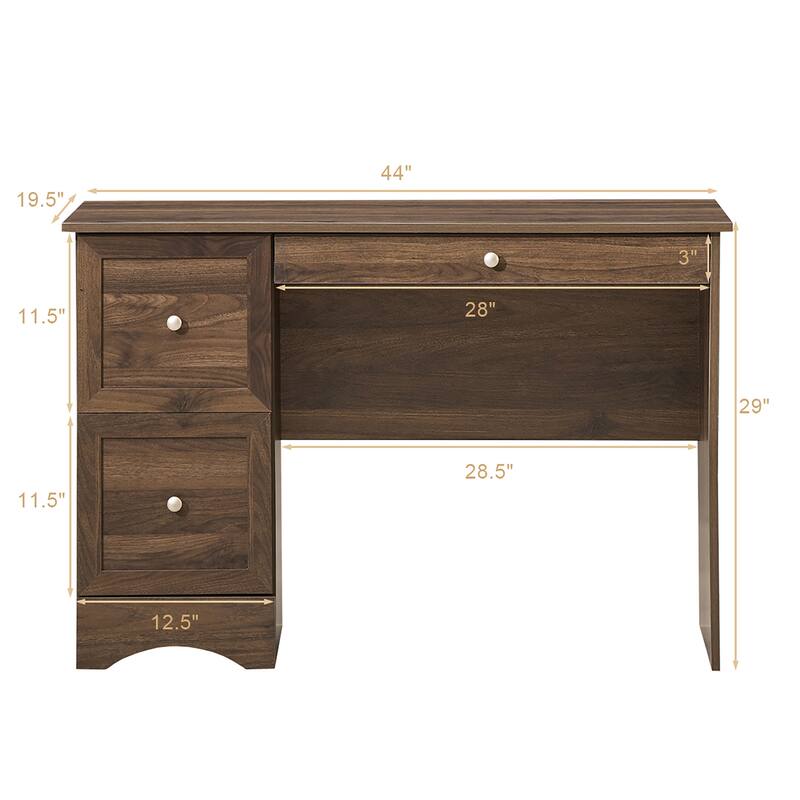 Compact Computer Desk Wooden Home Office Workstation with 3 Drawers