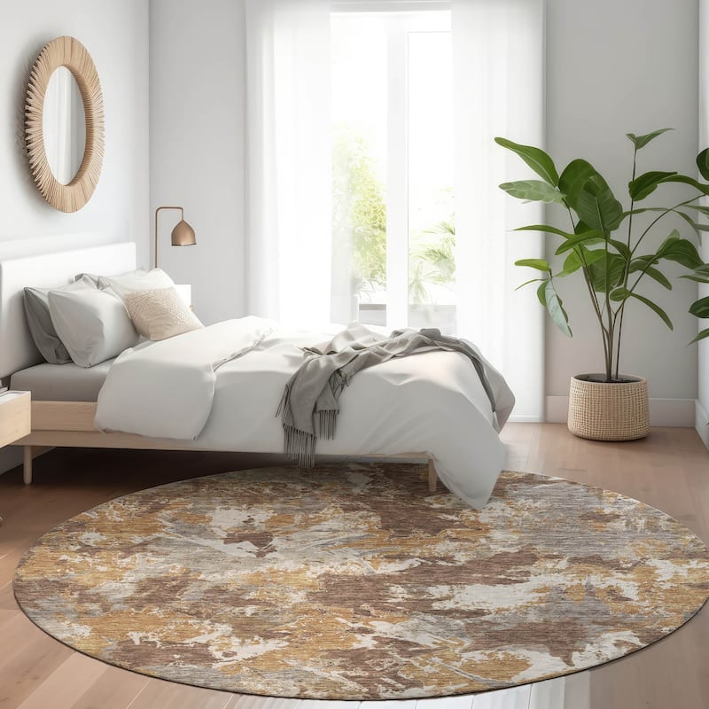 Premium Washable Super Soft Abstract Floral Mayfield Rug - Brown - 8' x 8'