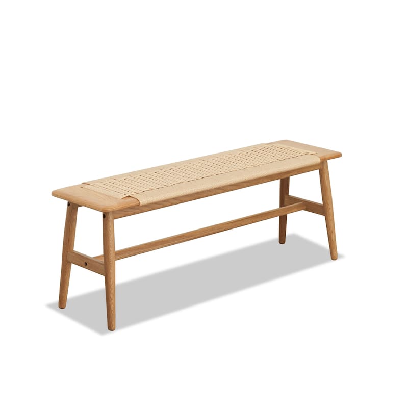 GDFStudio - Harlar Modern Solid Oak Wood Dining Bench with Woven Seat for Dining Room, Bedroom, Living Room - 43.31"W