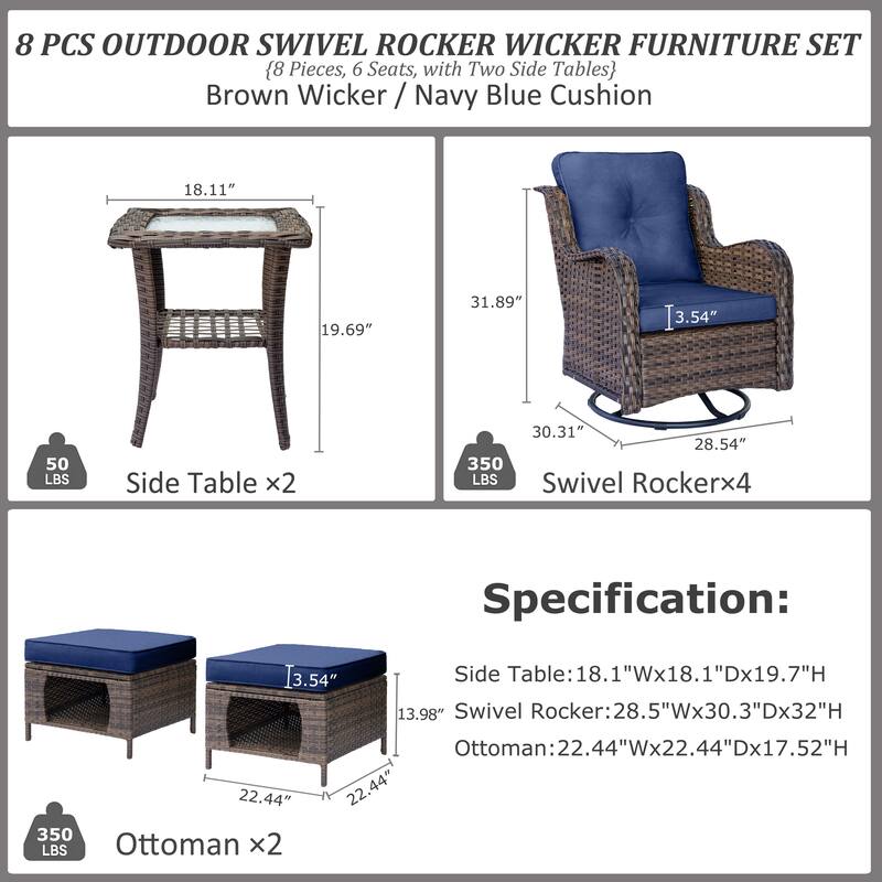 Wicker Outdoor Patio Conversation Seating Sets with Swivel Rocker Chairs