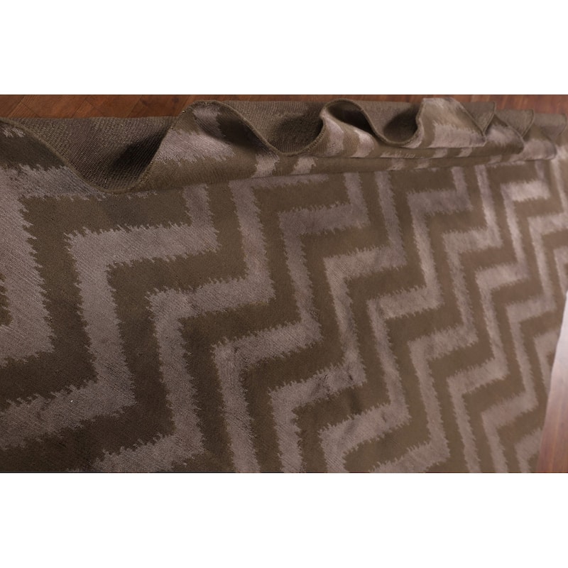 Brown Chevron Style Nepalese Oriental Rug Hand-Knotted Wool Carpet - 6'0" x 8'8"