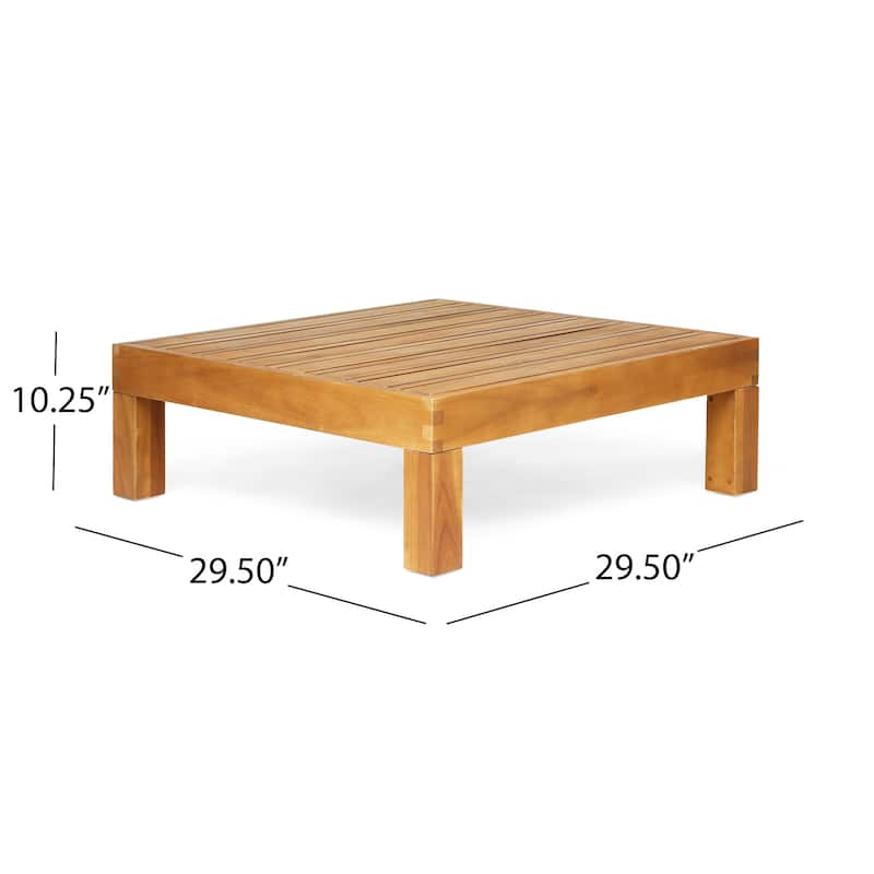 Brava Outdoor Acacia Wood Left Arm Loveseat and Coffee Table Set with Cushion by Christopher Knight Home