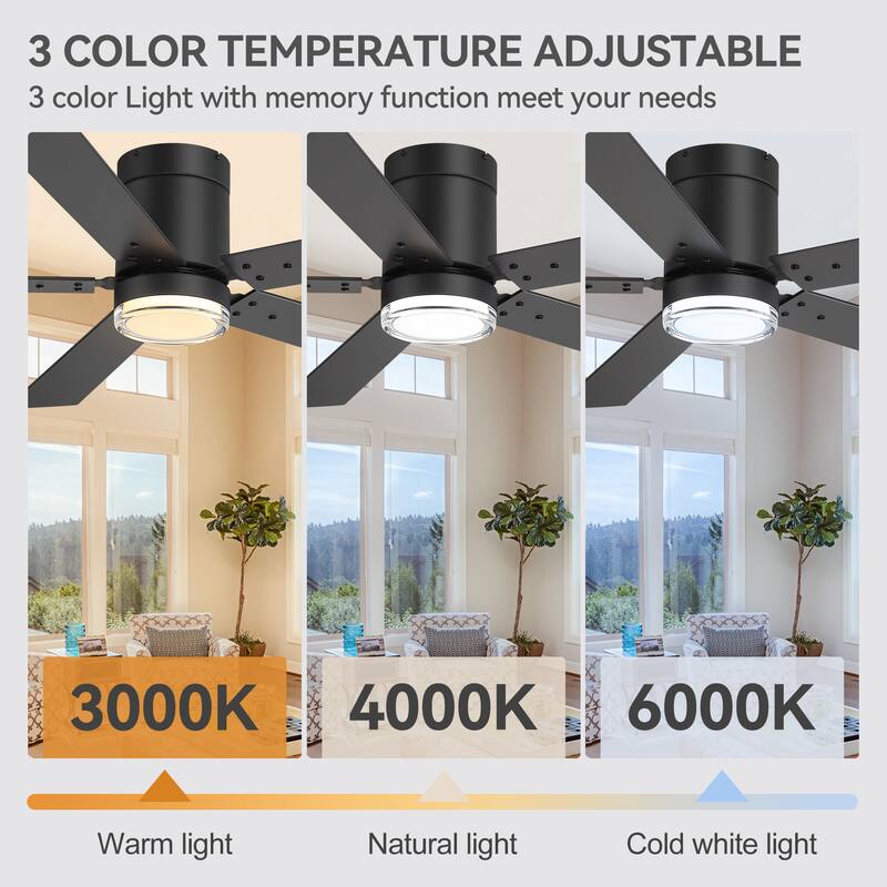 52" Reversible 5-Blade Flush Mount Ceiling Fan with LED Light and Remote
