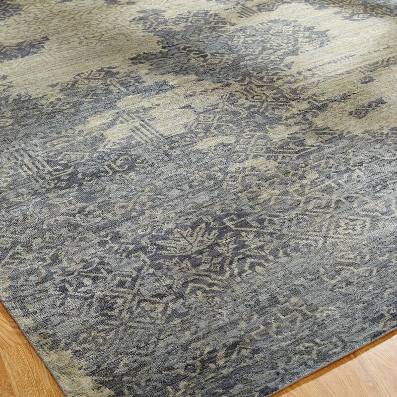 Modern Multi-Colored Hand-Knotted Wool & Viscose Area Rug