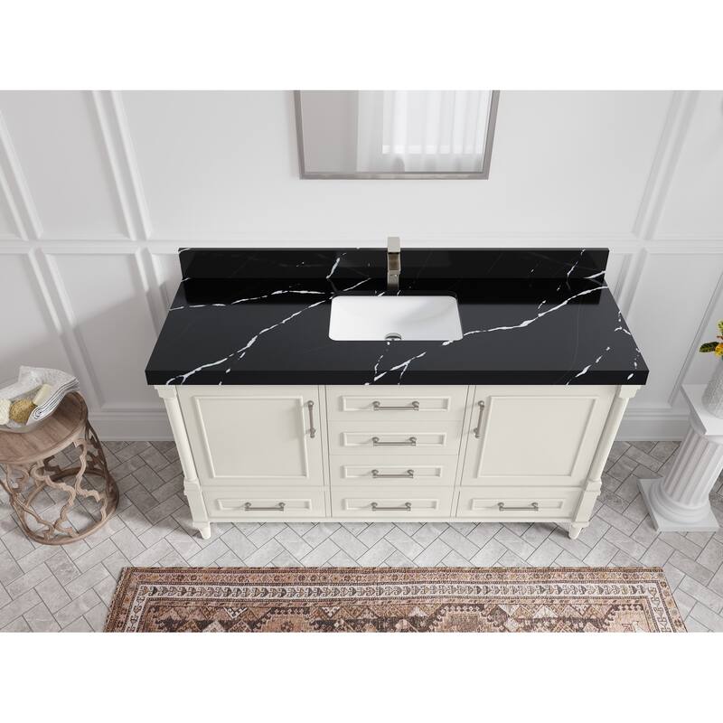 Willow Collections 60 in. W x 22 in. D Aberdeen Single Bowl Sink Bathroom Vanity with Countertop - 2" Calacatta Black - Ivory