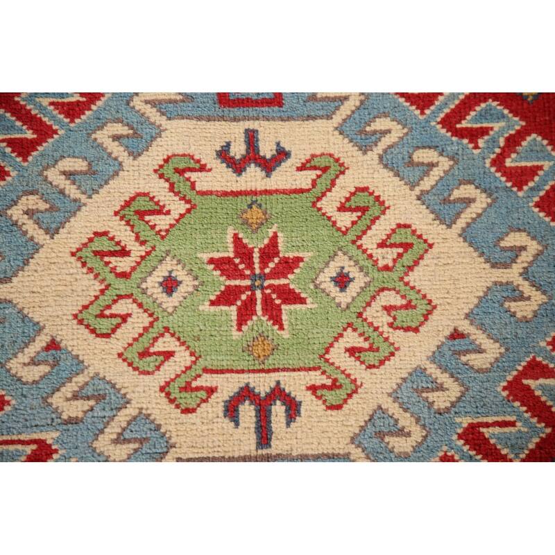 Geometric Red Kazak Oriental Rug Handmade Wool Carpet - 3'3"x 5'1"