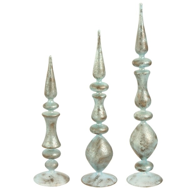 3 Silent Luxury Baby Blue Antiqued Christmas Table Top Finials Decor - Overstock - 16539906