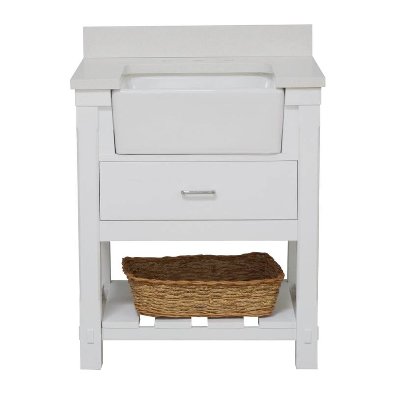 KitchenBathCollection Charlotte 30" Farmhouse Bathroom Vanity with Quartz Top