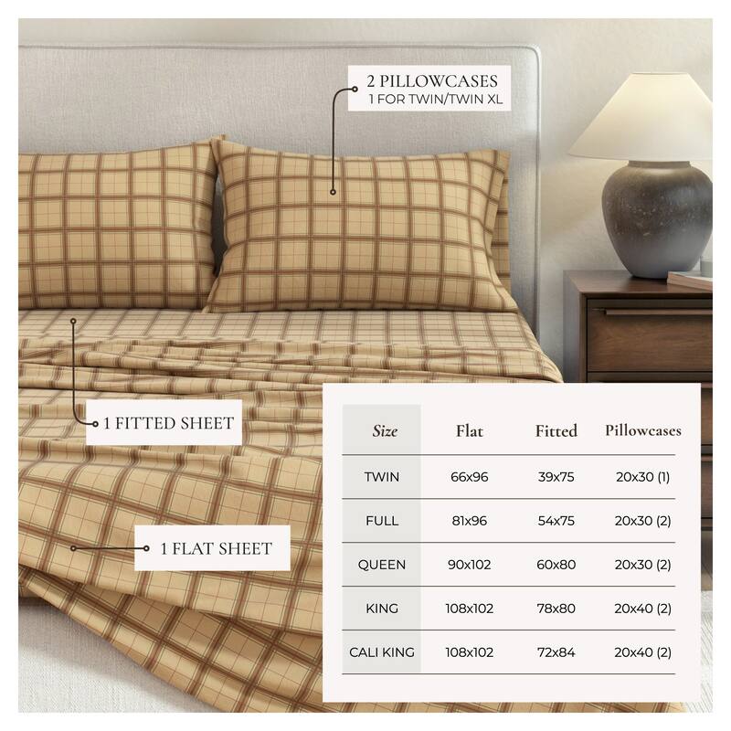 Linery & Co. Ultra-Soft Turkish Cotton Plaid Flannel Sheet Set