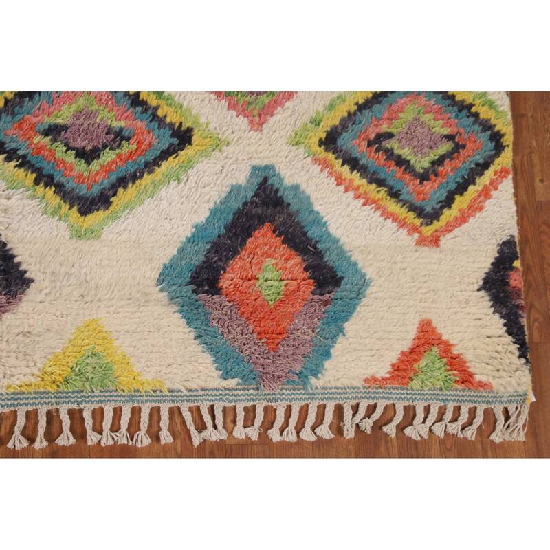 Geometric Moroccan Pakistan Area Rug Handmade Wool Carpet - 7'11" x 10'10"