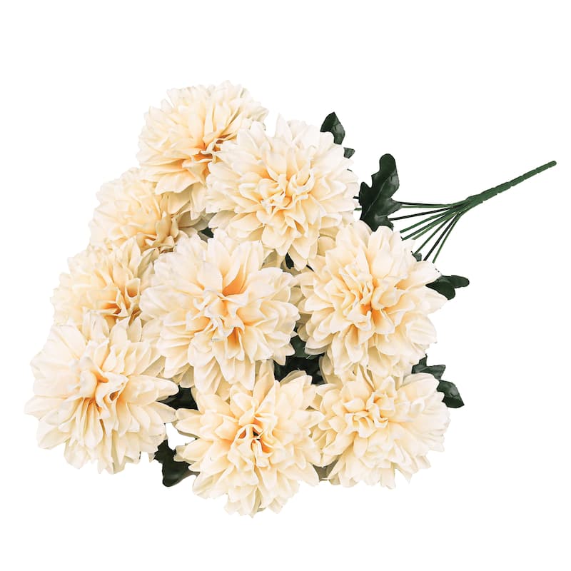 Set of 2 Champagne Artificial Ball Mum Pom Pom Flower Stem Bush Bouquet 22in - 22" L x 10" W x 10" DP