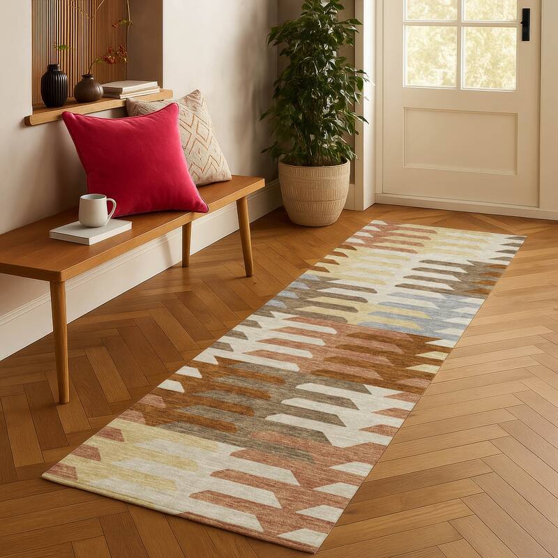 Machine Washable Indoor/ Outdoor Modern Stacks Chantille Rug