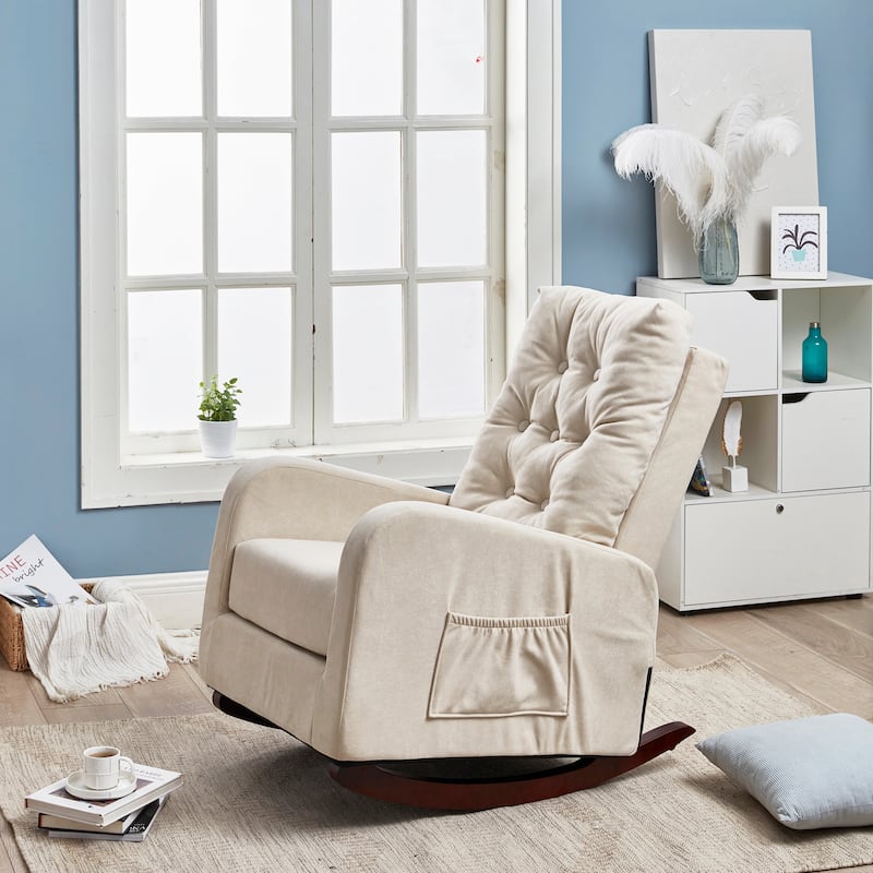 High-Back Sofa Chair with Solid Wood Legs and Side Pockets for Living Room or Guest Room