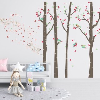 Walplus Spring Birch Forest Tree Scene Kids Wall Sticker Nursery Decor