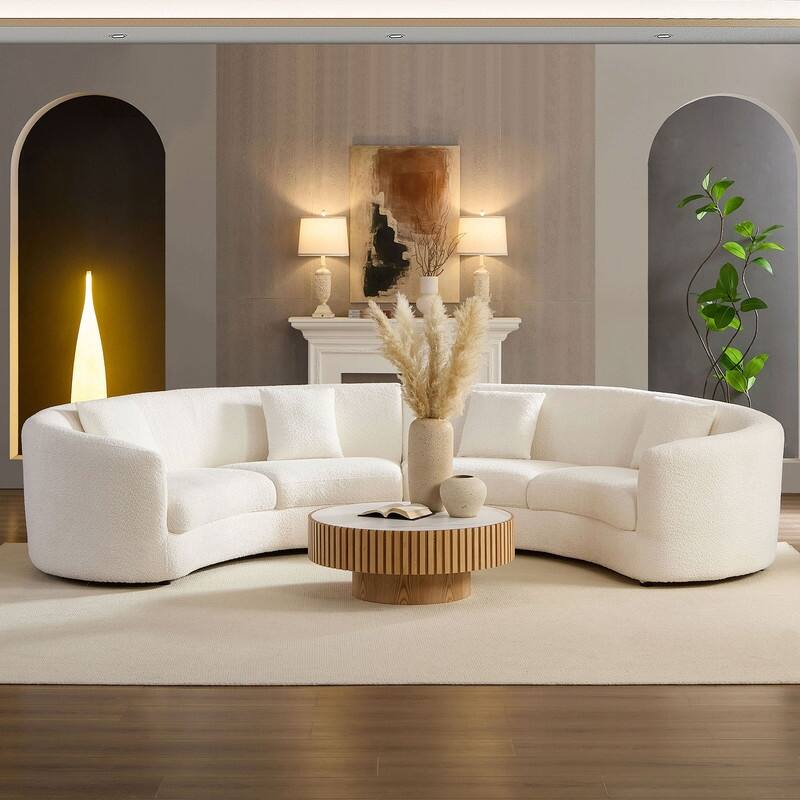 Curved Cloud Sofa, Upholstered Comfy Sofa with Pillows for Living Room - 4Pillows+2PCs  set - Beige