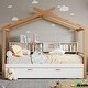 preview thumbnail 7 of 5, Full Size House Bed with Bookshelf Storage Space, Kids Bed with 2 Drawer