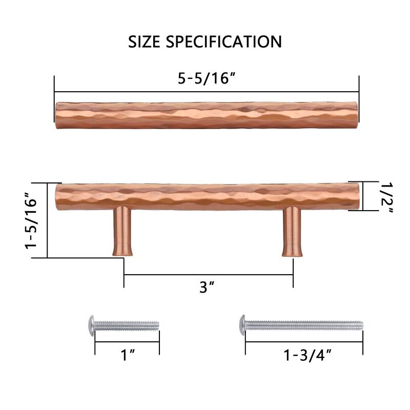 3 Inch Hole Center Copper Kitchen Cabinet Handles 100% Solid Brass Drawer Pulls (5-PACK)