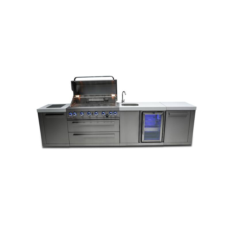Mont Alpi MAi805-BEV-COMBO Stainless Steel Modular Outdoor Kitchen Island BBQ Grill + Charcoal Tray, Griddle Plate & Pizza Oven