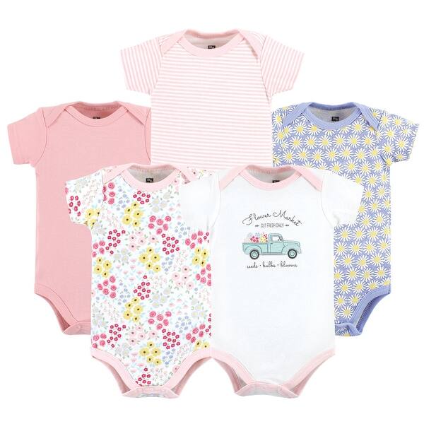 slide 1 of 1, Hudson Baby Infant Girl Cotton Bodysuits, Flower Market 0-3 Months - Flower Market