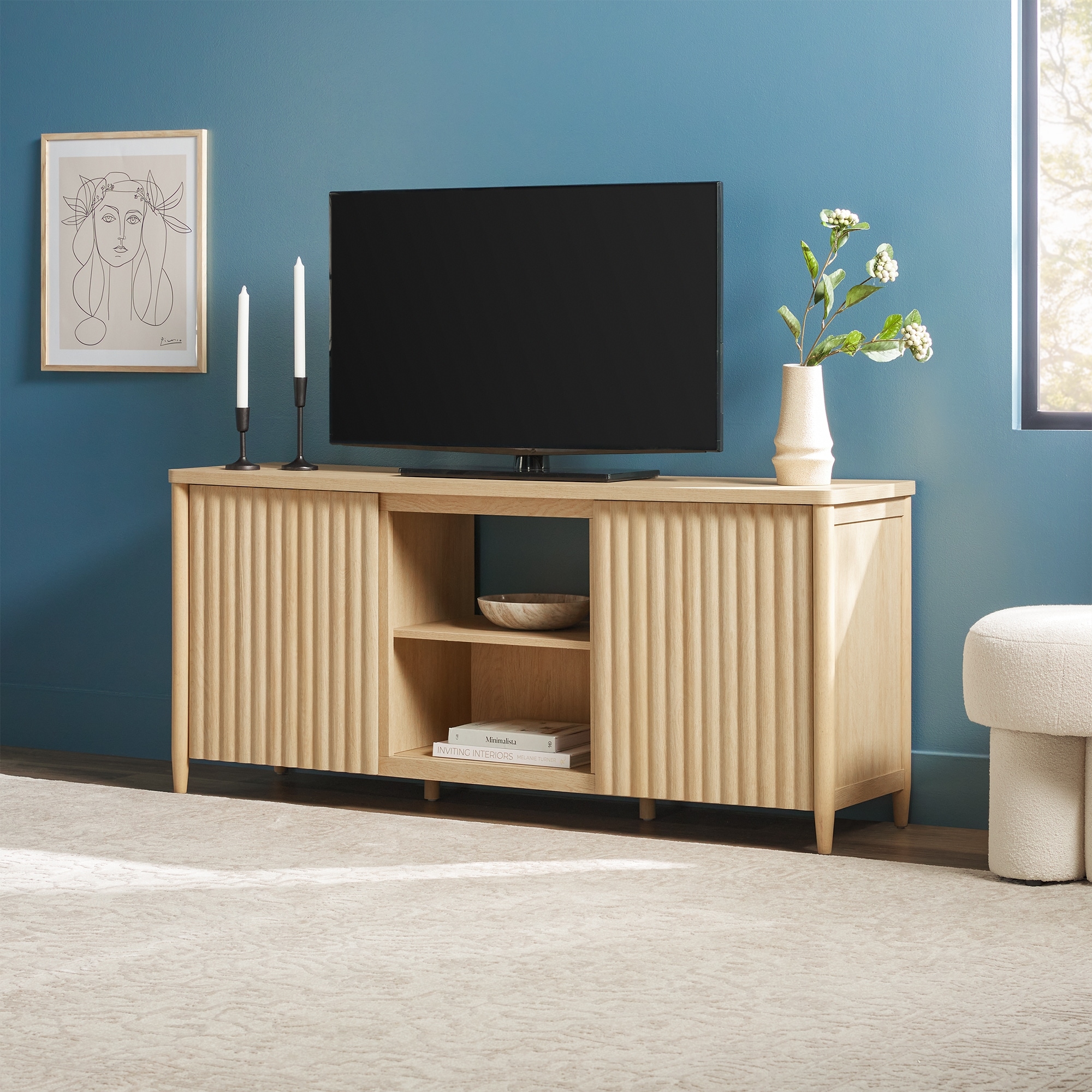Walker Edison Scandinavian Reeded 58-inch TV Stand with Storage