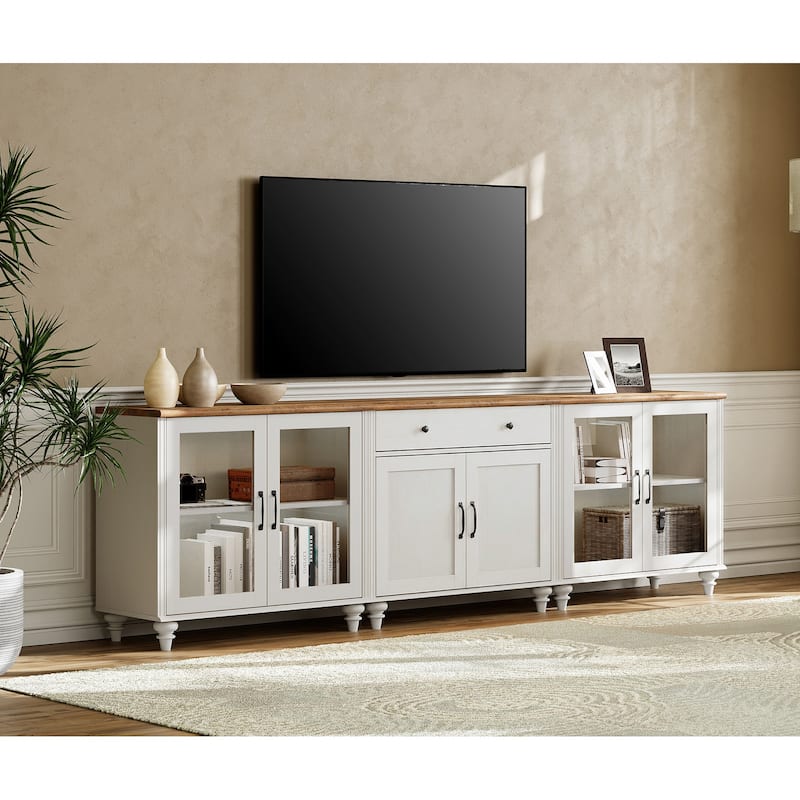 Farmhouse TV Stand with Doors and Drawer﻿