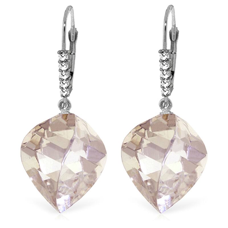 25.75 Carat 14K Solid Gold Earrings Diamond Briolette White Topaz - White