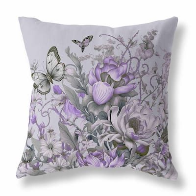 Lavender And Silver Garden Delights Faux Suede Throw Pillow Zipper