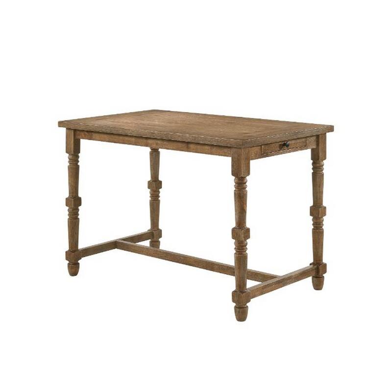Counter Height Table with 1 Side Drawer and Turned Legs, Brown
