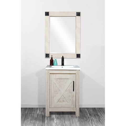 Rustic Solid Fir Single Bathroom Vanity with Ceramic Sink in Sawed Pattern Design and Hand Paint White Color-Special Edition