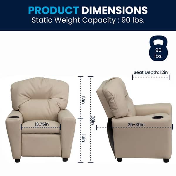 dimension image slide 1 of 4, Contemporary Kids Recliner with Cup Holder