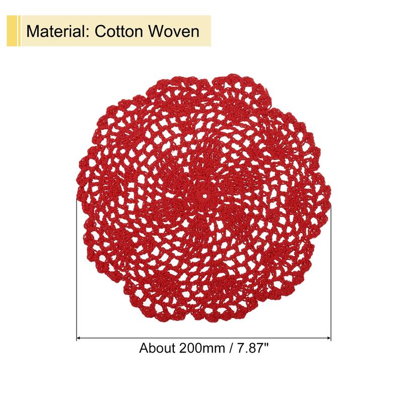 Crochet Doilies, 8 Inch - Handmade Crochet Cotton Coaster - Red - 8Pcs