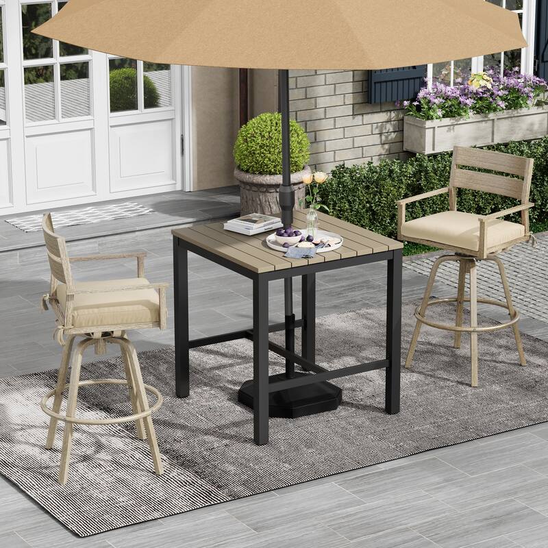 Outdoor Indoor Aluminum Patio Bar Stools Swivel Dining Chairs with Sunbrella Cushions - CanvasAntiqueBeige - 2-Piece