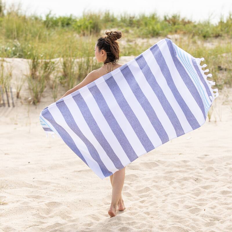 Superior Bahari Stripe Fouta Beach Towel with Tassels - 35" x 68"