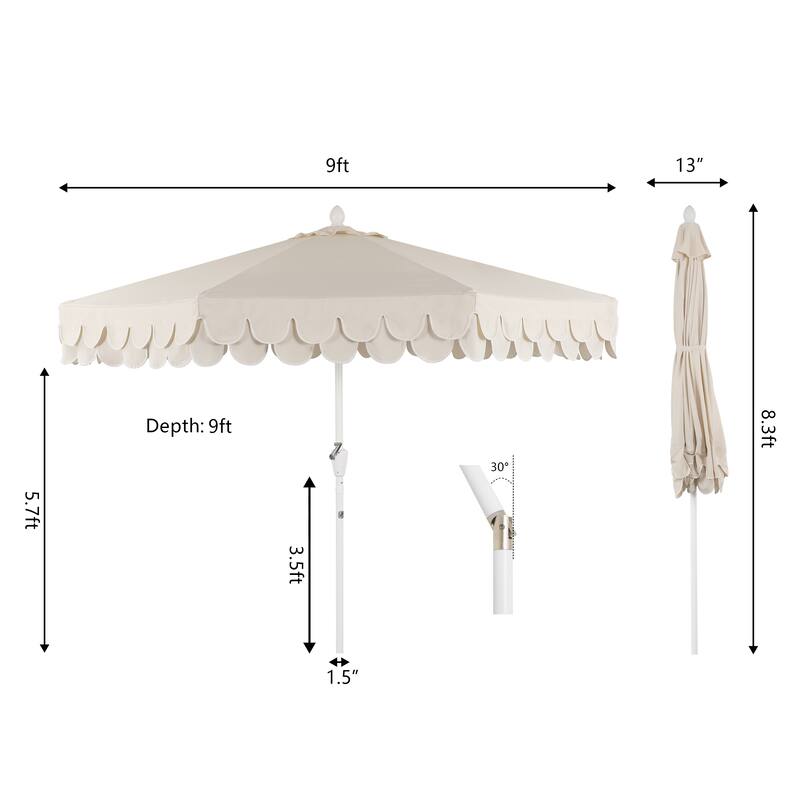 9ft Fringe Patio Umbrella Auto-Tilt, Crank, by JONATHAN Y