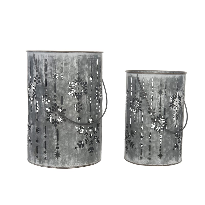 Transpac Metal 11.25 in. Silver Christmas Debossed Snowflake Candle Holder Set of 2
