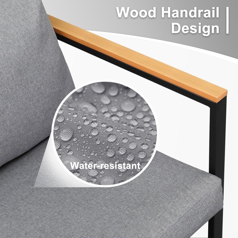 4-Piece Black Iron Patio Set with Gray Cushions, Coffee Table & 2 Singles+1 Loveseat