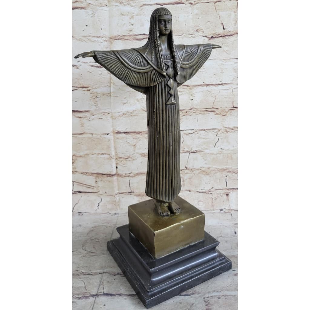 Original Milo Egyptian Princess Bronze Marble Sculpture Statue Art Deco Figurine