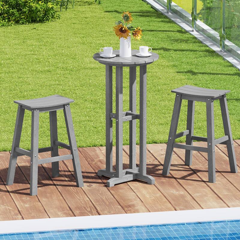 Gymax 3PCS Outdoor HDPE Bar Table & Chair Set for 2 w/ Footrests for