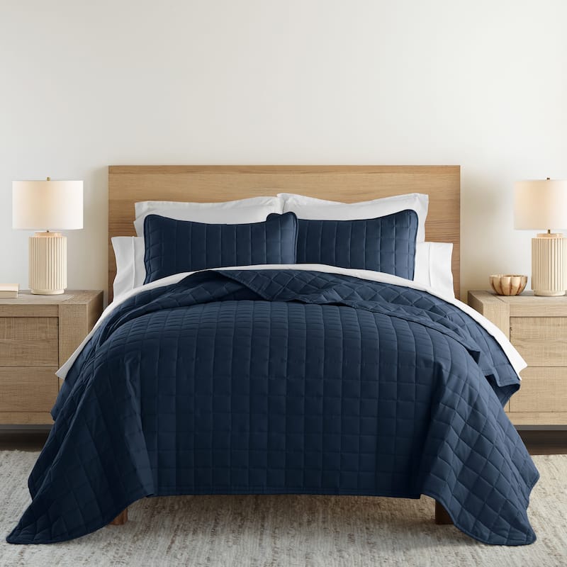 Becky Cameron Premium Ultra Soft Square Quilted Coverlet Set - Navy - King