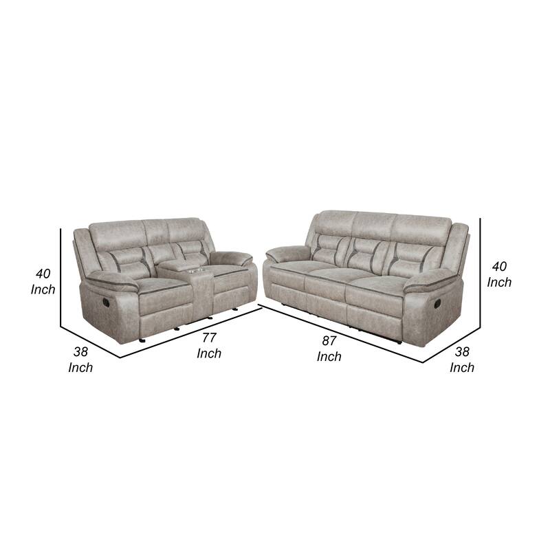 Garie 2pc Manual Reclining Sofa and Loveseat Set, Taupe Faux Leather