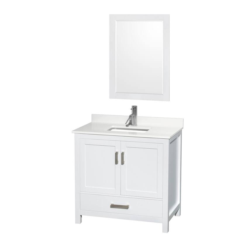 Sheffield 36-inch Single Vanity, Single Hole Quartz Top,24-inch Mirror - White, Chrome Trim, White Quartz Top