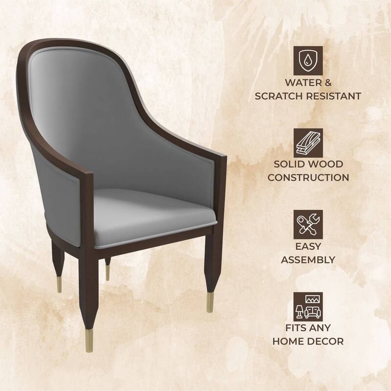 Belle Upholstered Leather Dining Chair Rubberwood Legs with Gold Caps Set of 2