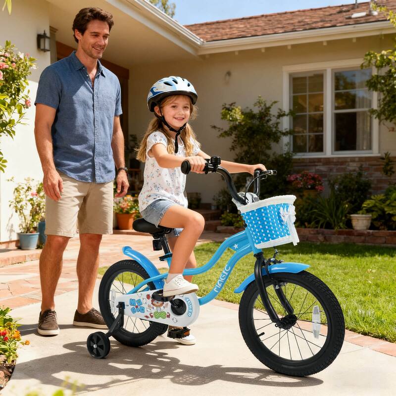 Costway 12”/14”/16”/18” Kids Bike with Training Wheels, Basket, Hand & - See Details