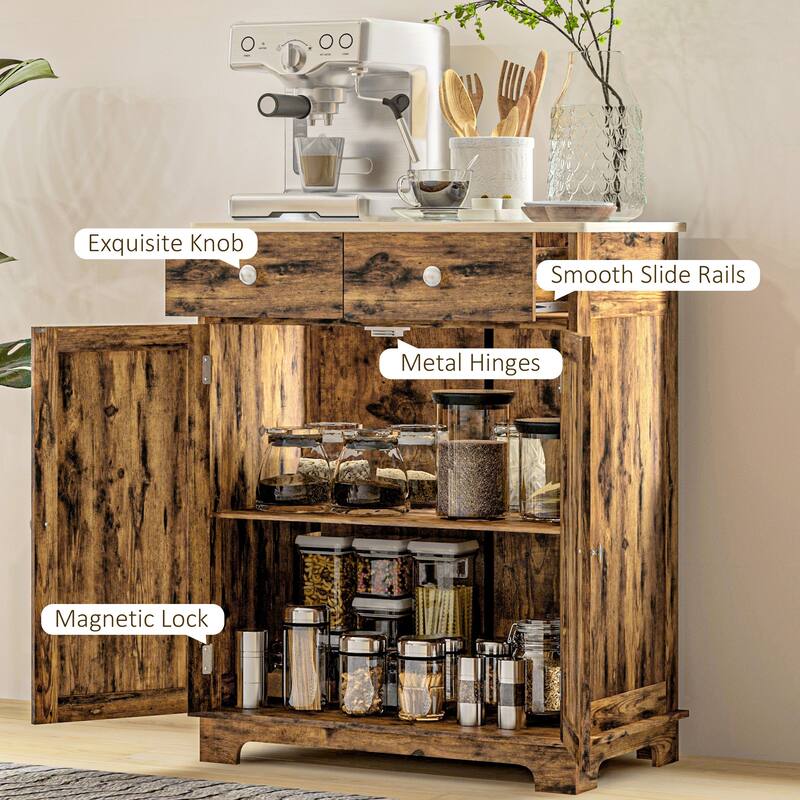 Modern Storage Cabinet with Solid Wood Countertop, 2 Drawers and Adjustable Shelf